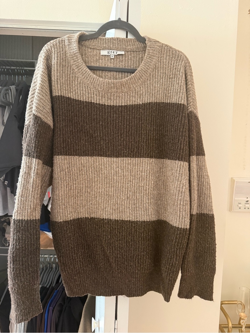 Grey Brand Striped Crewneck Sweater in Brown and Tan